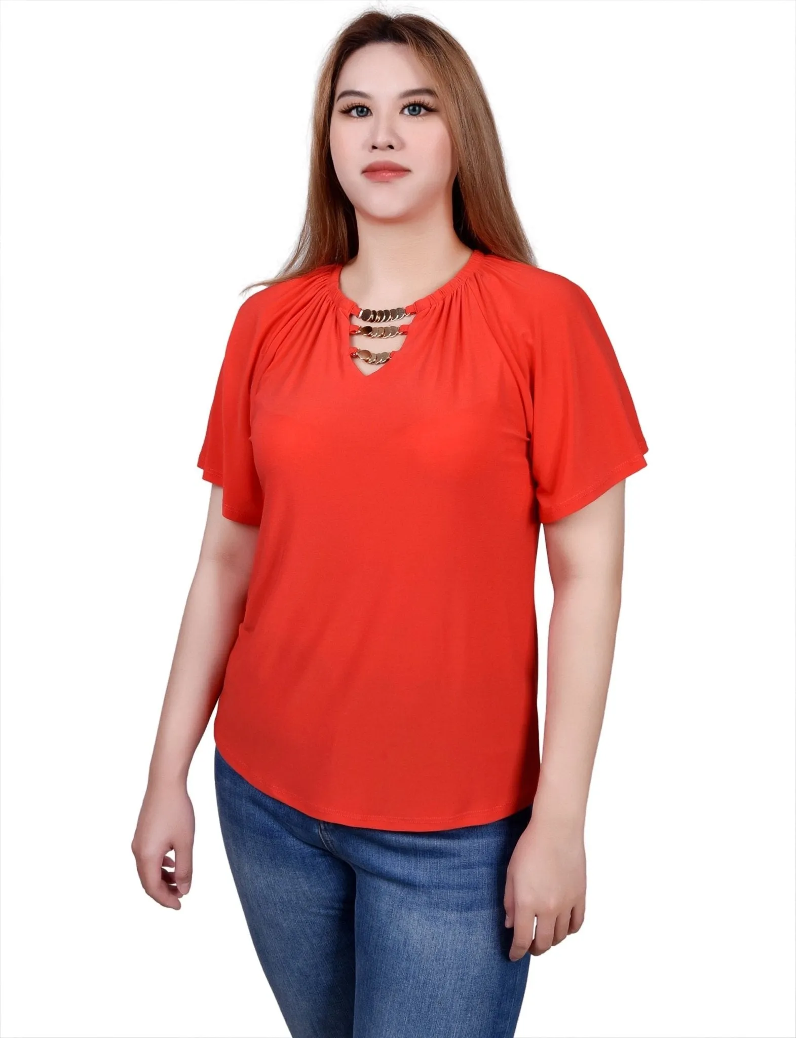Raglan Sleeve Top With Chain Details - Petite sold by Dress Barn product image thumbnail 2