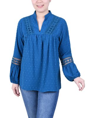 NY Collection Long Sleeve Blouse With Crochet Trim sold by Dress Barn