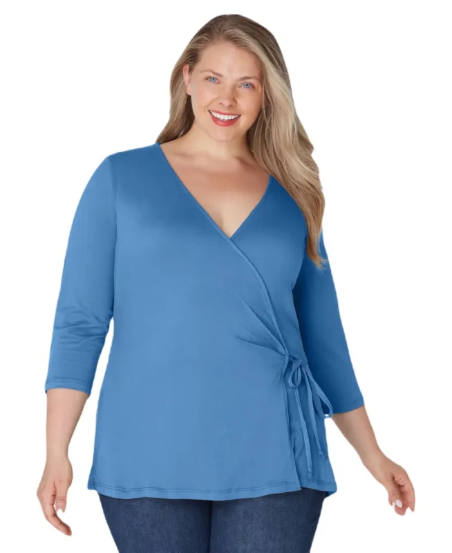 Inner Beauty Plus Solid 3/4 Sleeve Surplice Front V-Neck Top sold by Dress Barn