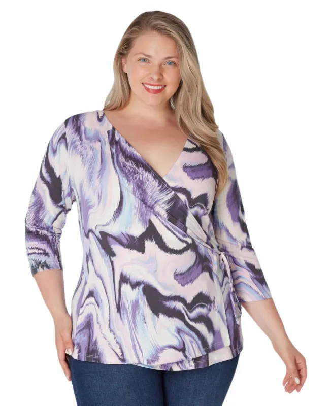 Inner Beauty Plus 3/4 Sleeve Surplice Front V-Neck Mauve Marble Top sold by Dress Barn