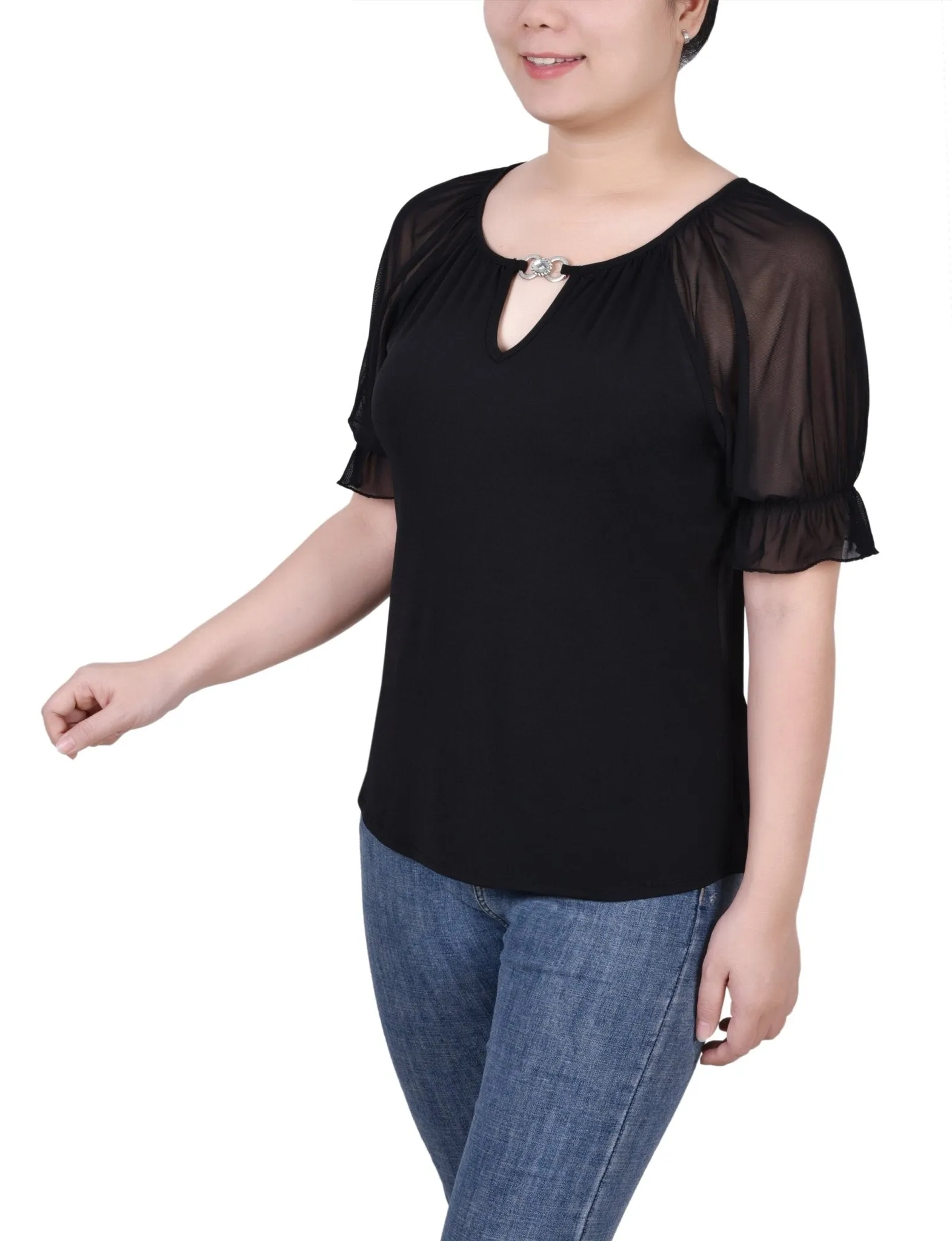 Short Ruffle Sleeve Top With Rhinestones - Petite sold by Dress Barn product image thumbnail 2