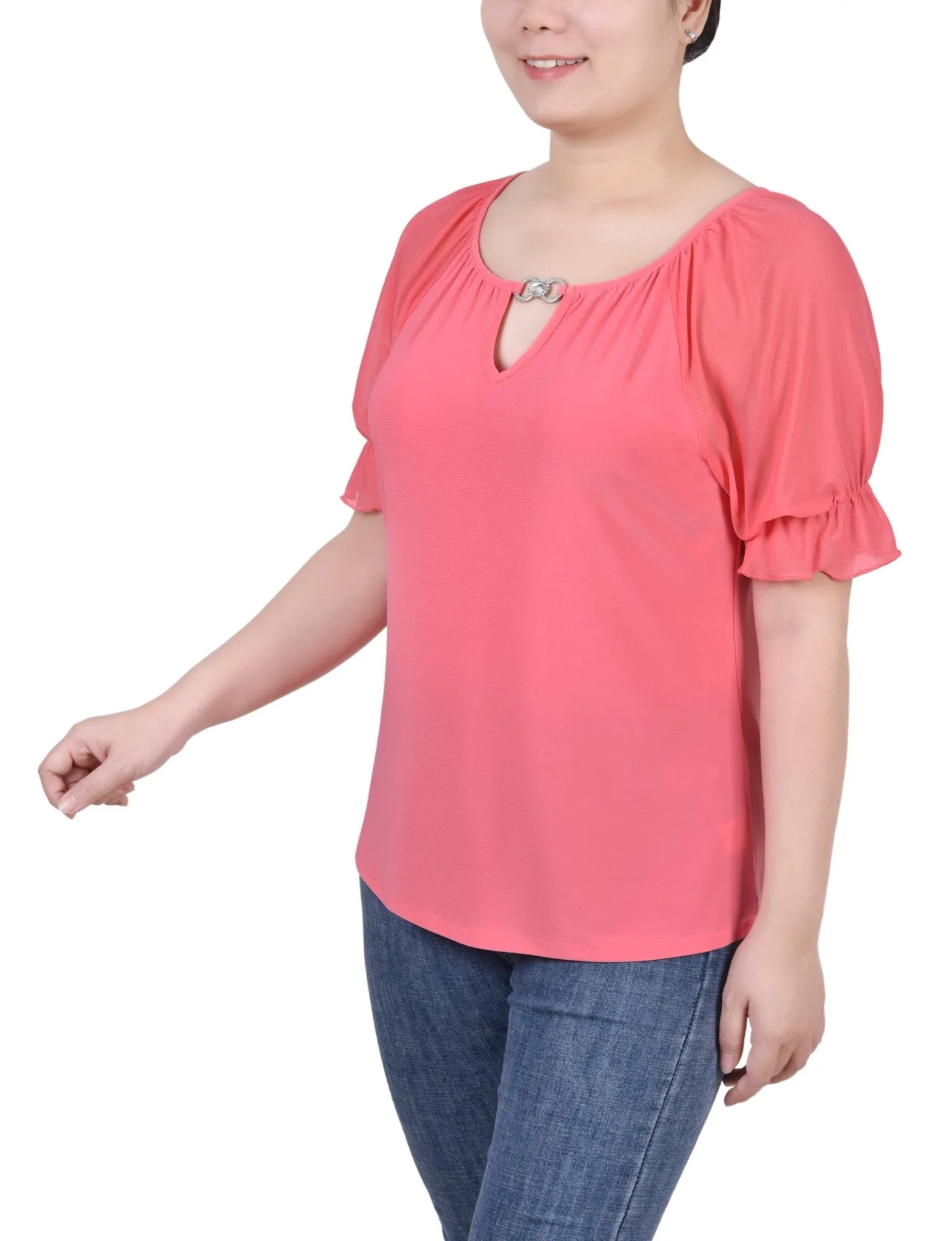 Short Ruffle Sleeve Top With Rhinestones - Petite sold by Dress Barn product image thumbnail 5