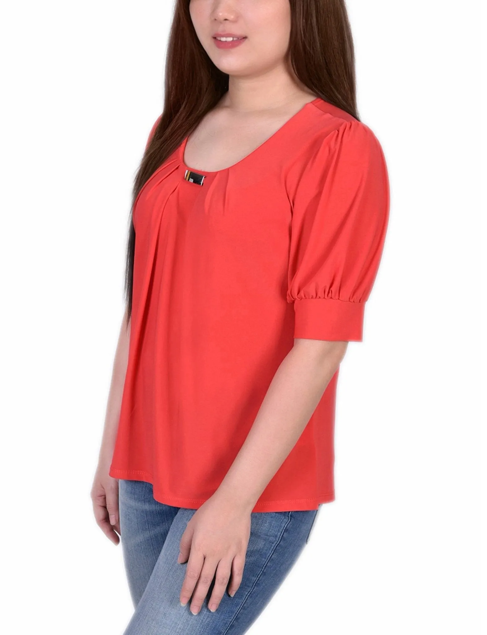 Short Sleeve Balloon Sleeve Top With Hardware - Petite sold by Dress Barn product image thumbnail 2