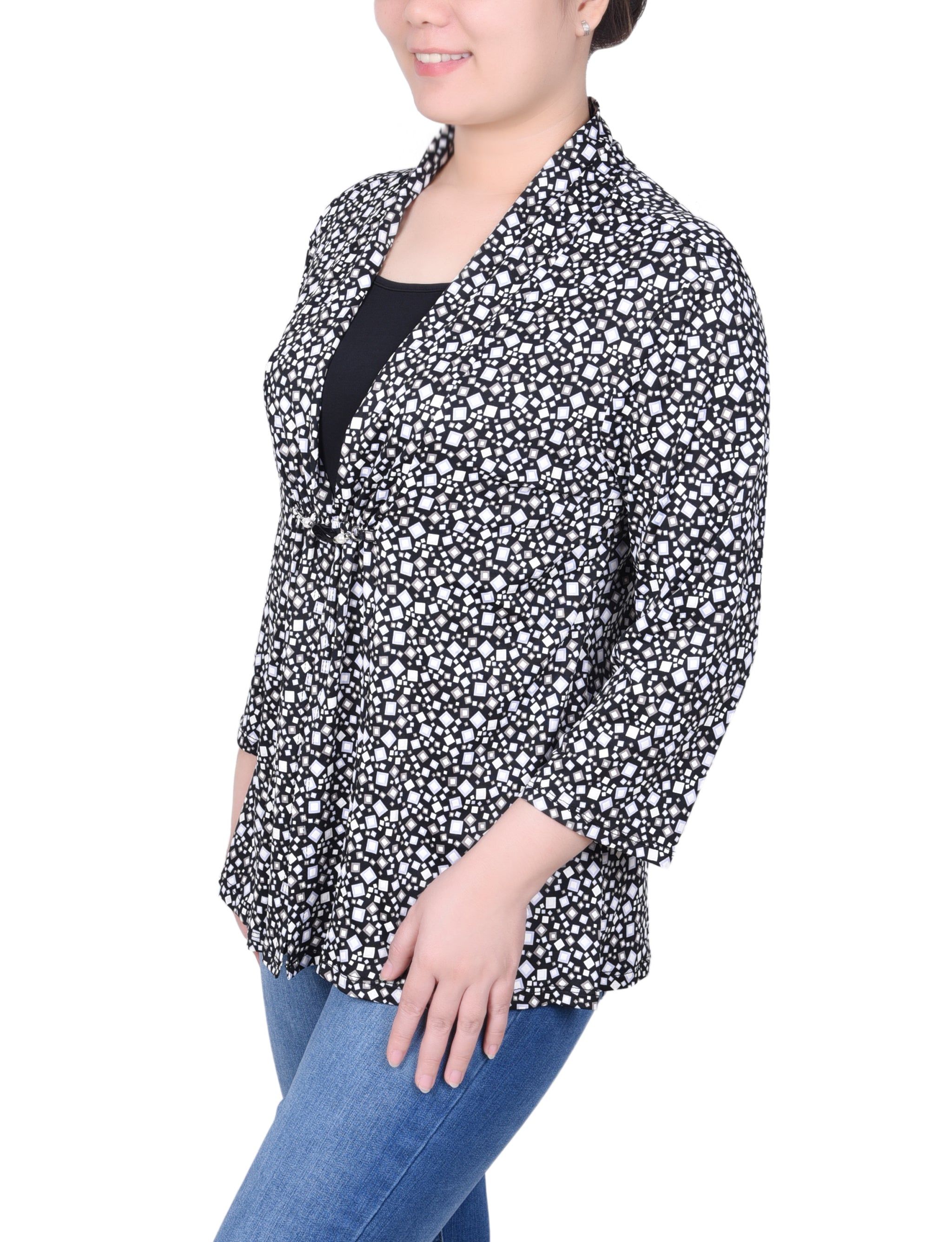 NY Collection Puff Print3/4 Sleeve Two-Fer Top - Petite sold by Dress Barn product image thumbnail 2