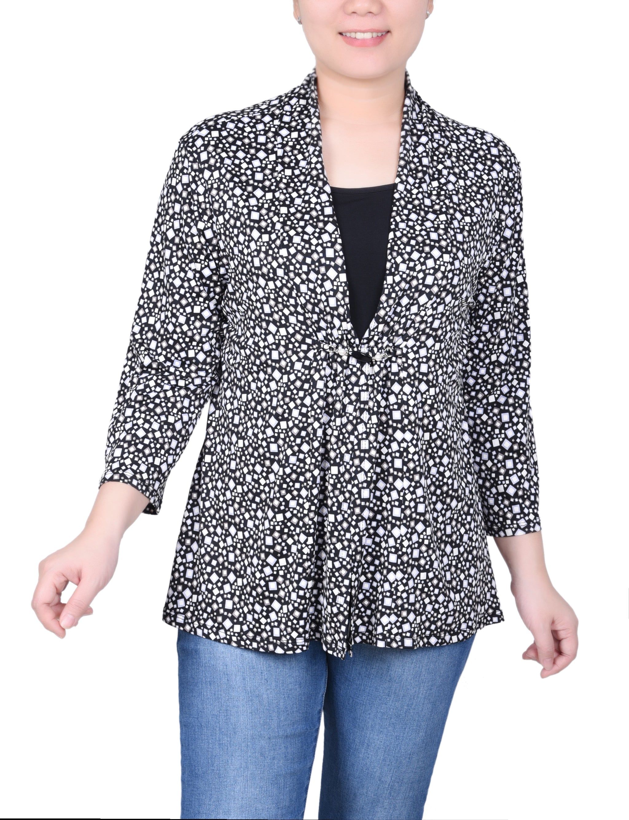 NY Collection Puff Print3/4 Sleeve Two-Fer Top - Petite sold by Dress Barn