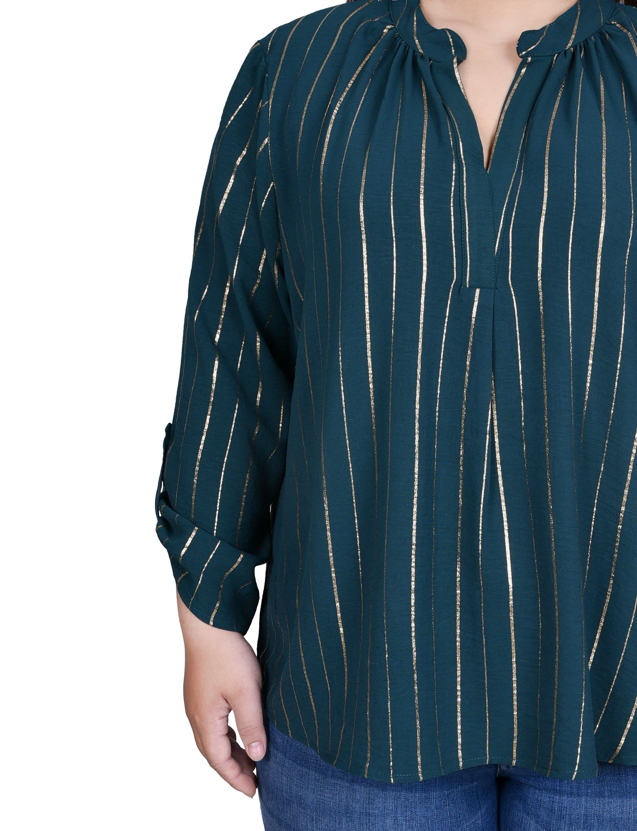NY Collection Long Sleeve Foil Striped Blouse - Plus sold by Dress Barn product image thumbnail 3
