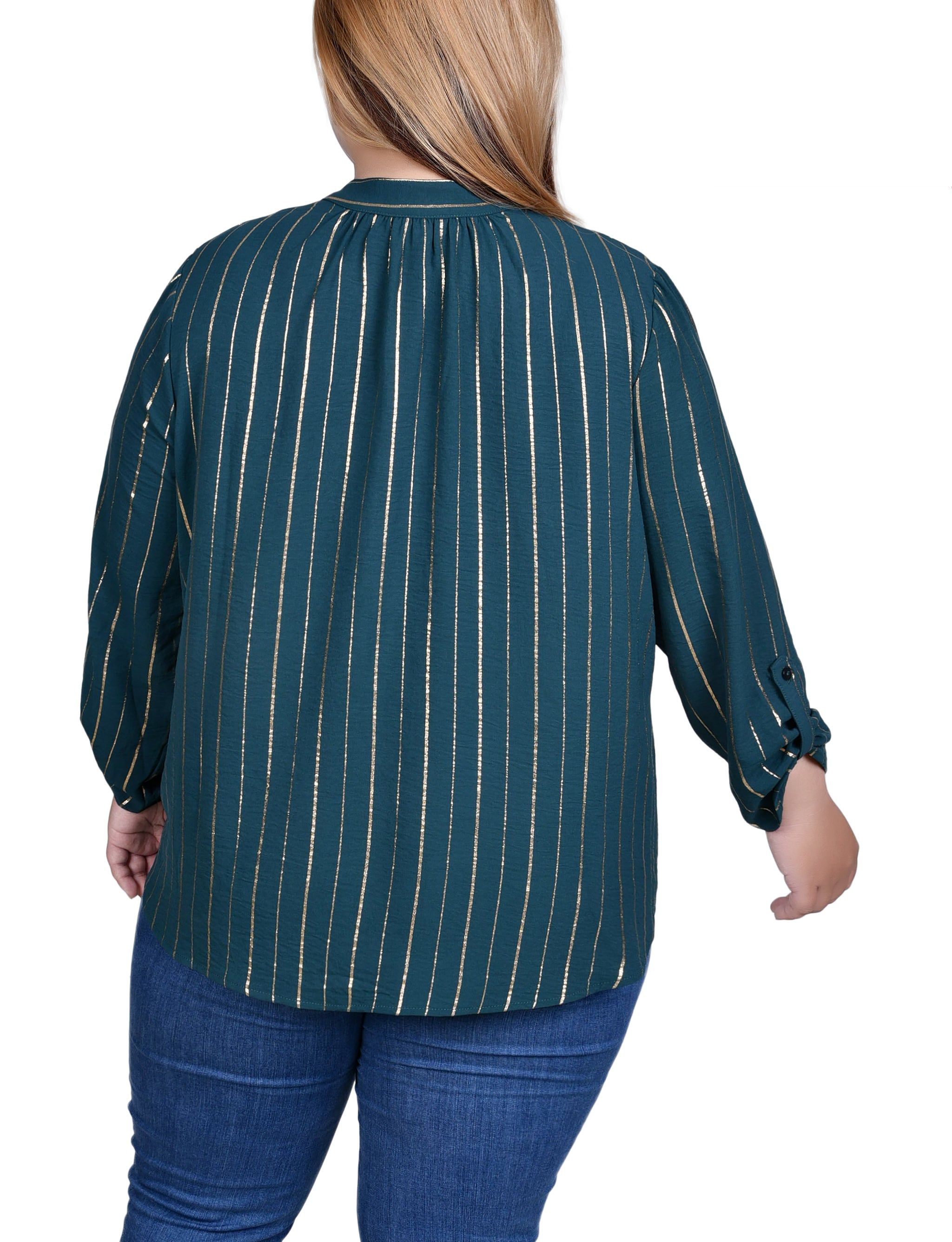 NY Collection Long Sleeve Foil Striped Blouse - Plus sold by Dress Barn product image thumbnail 4