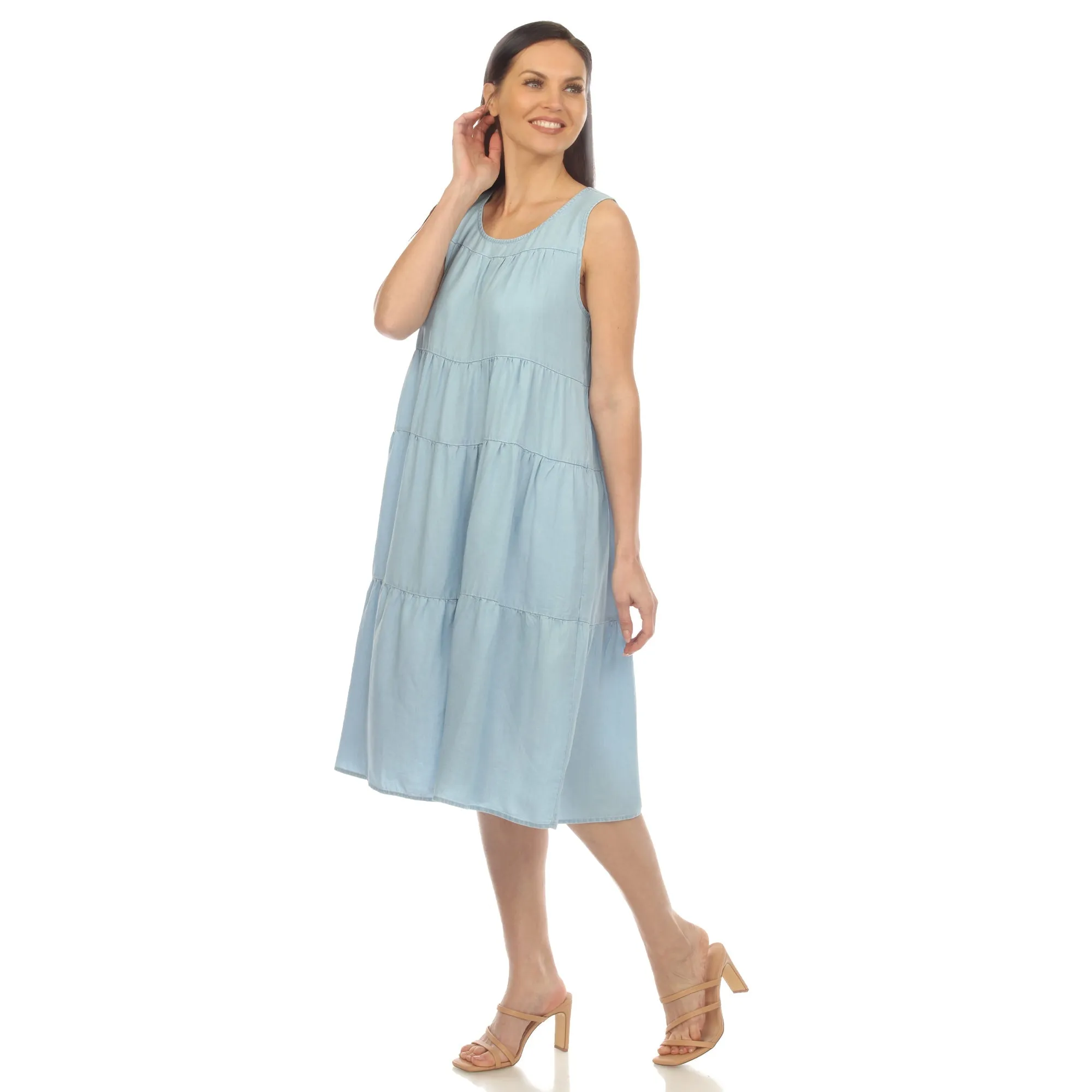Women's Sleeveless Tiered Chambray Midi Dress sold by Dress Barn product image thumbnail 2