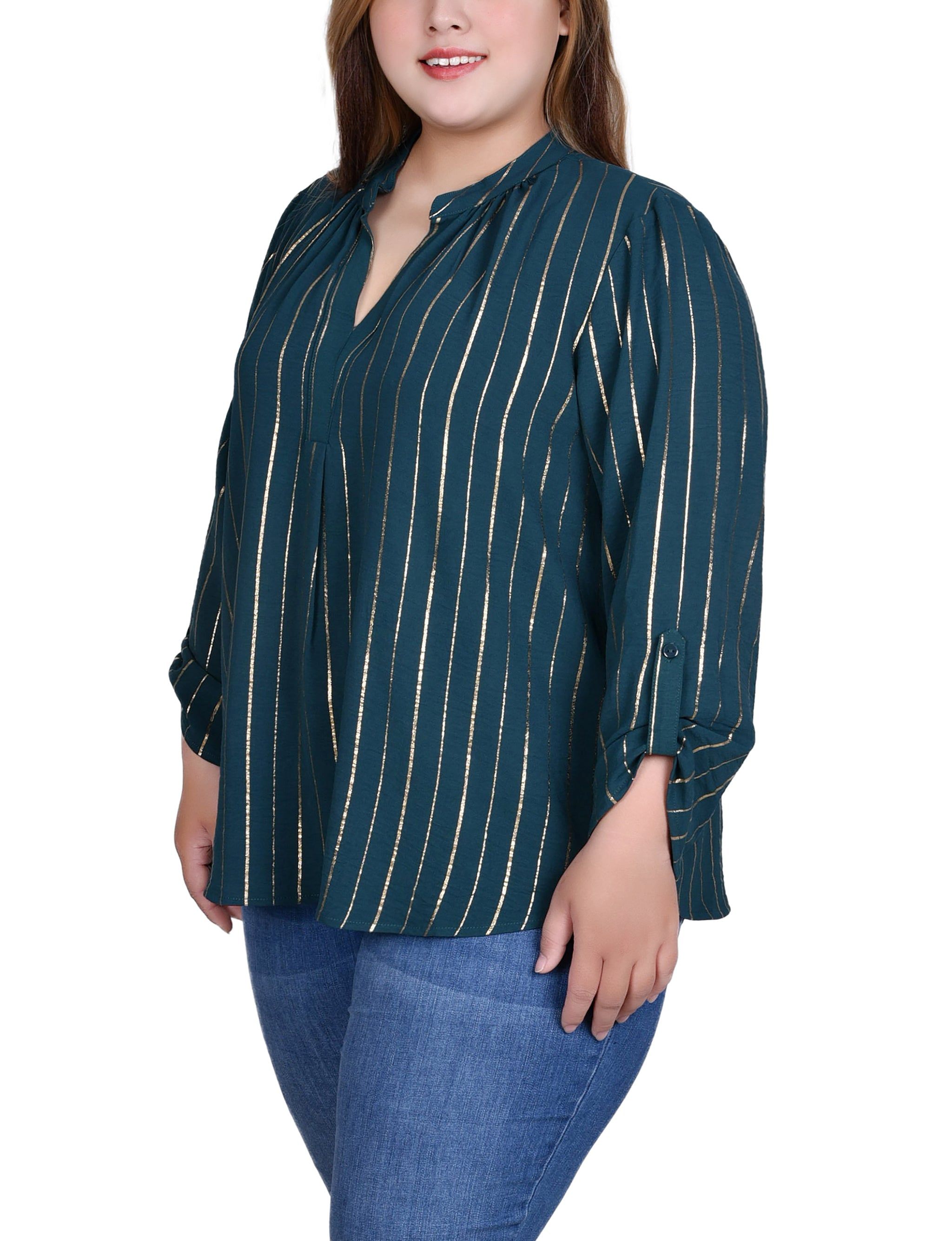 NY Collection Long Sleeve Foil Striped Blouse - Plus sold by Dress Barn product image thumbnail 2