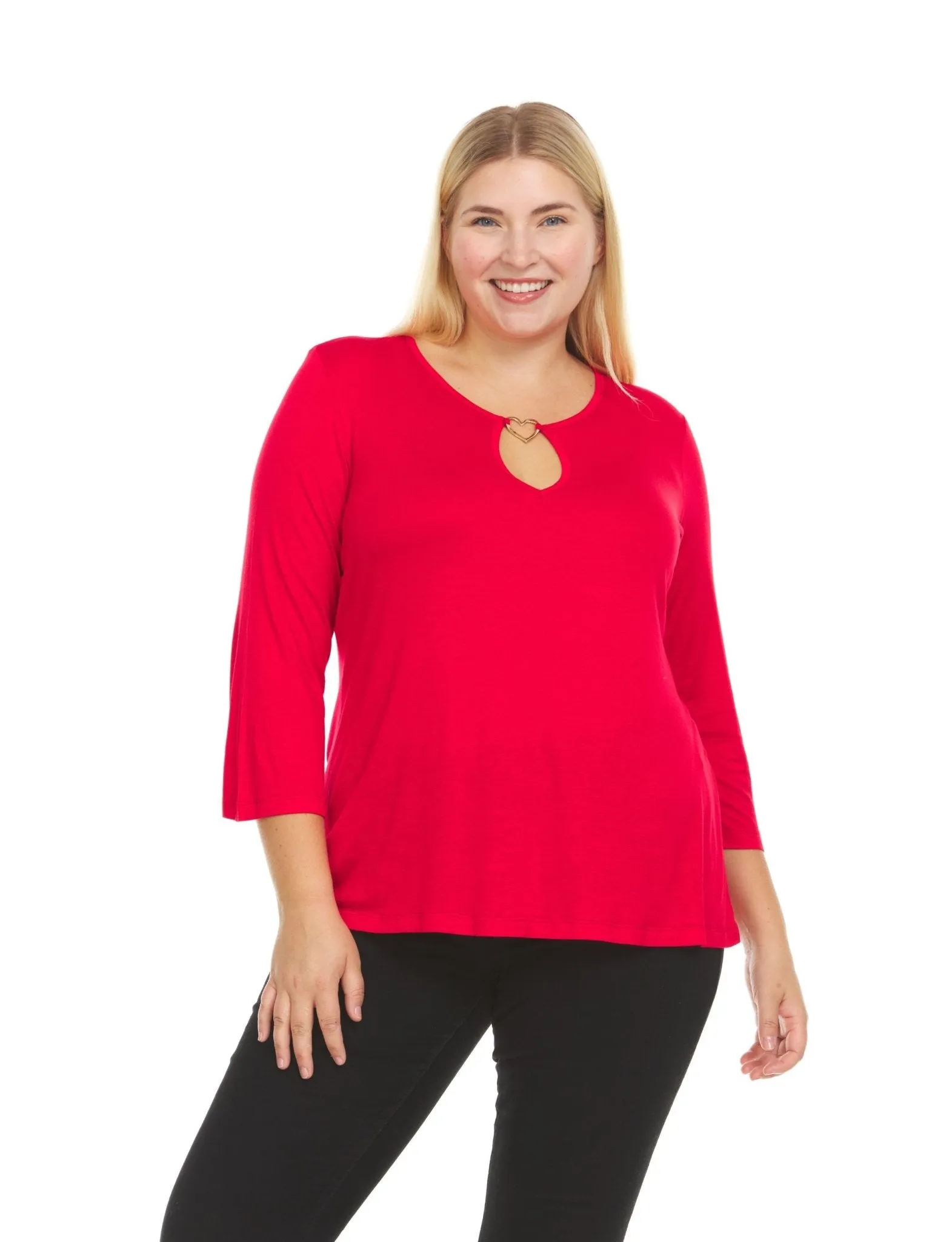 3/4 Sleeve Tunic With Metal Heart Design Detail At Keyhole Neckline - Plus sold by Dress Barn