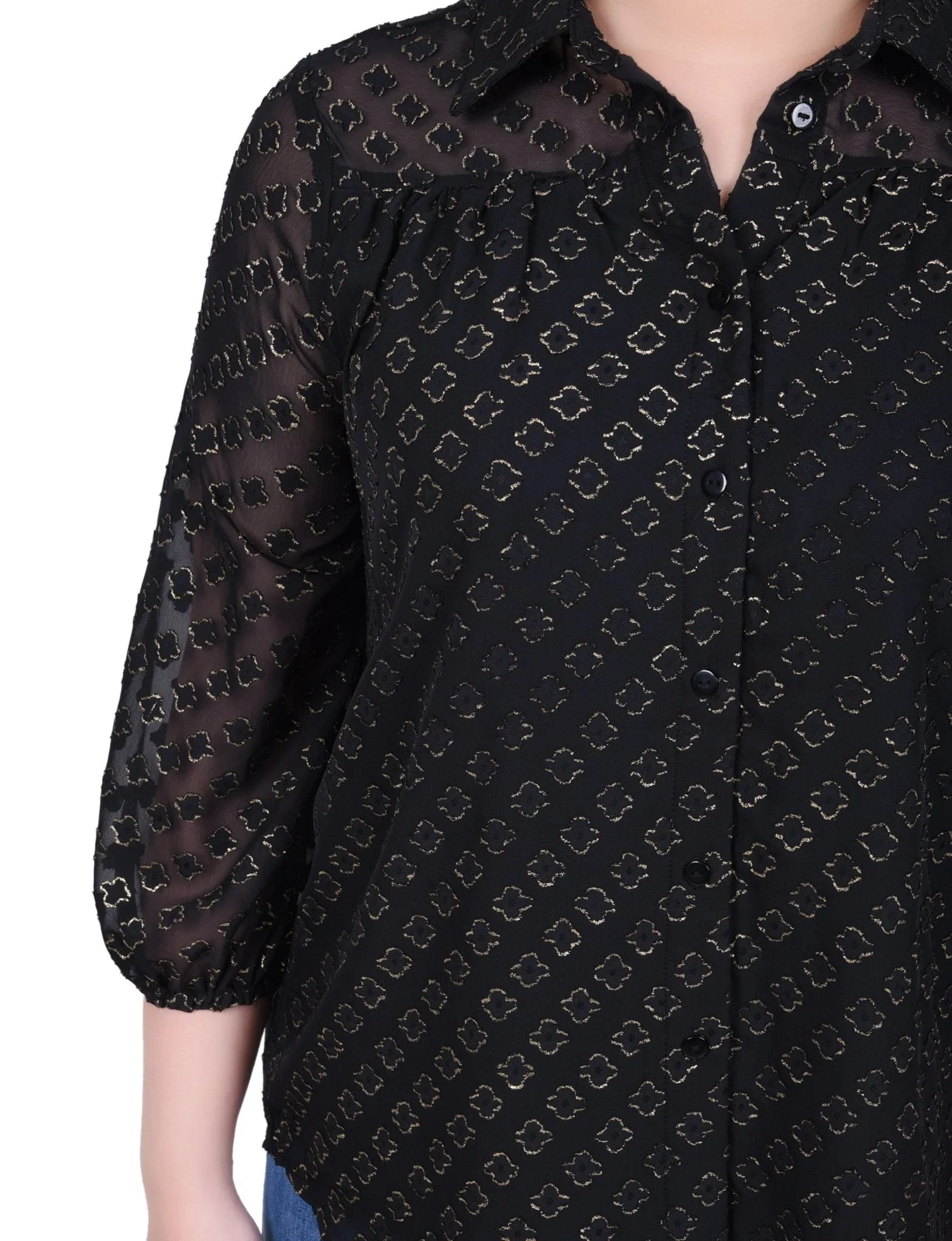 3/4 Length Sleeve Foiled Jacquard Chiffon Blouse - Petite sold by Dress Barn product image thumbnail 3