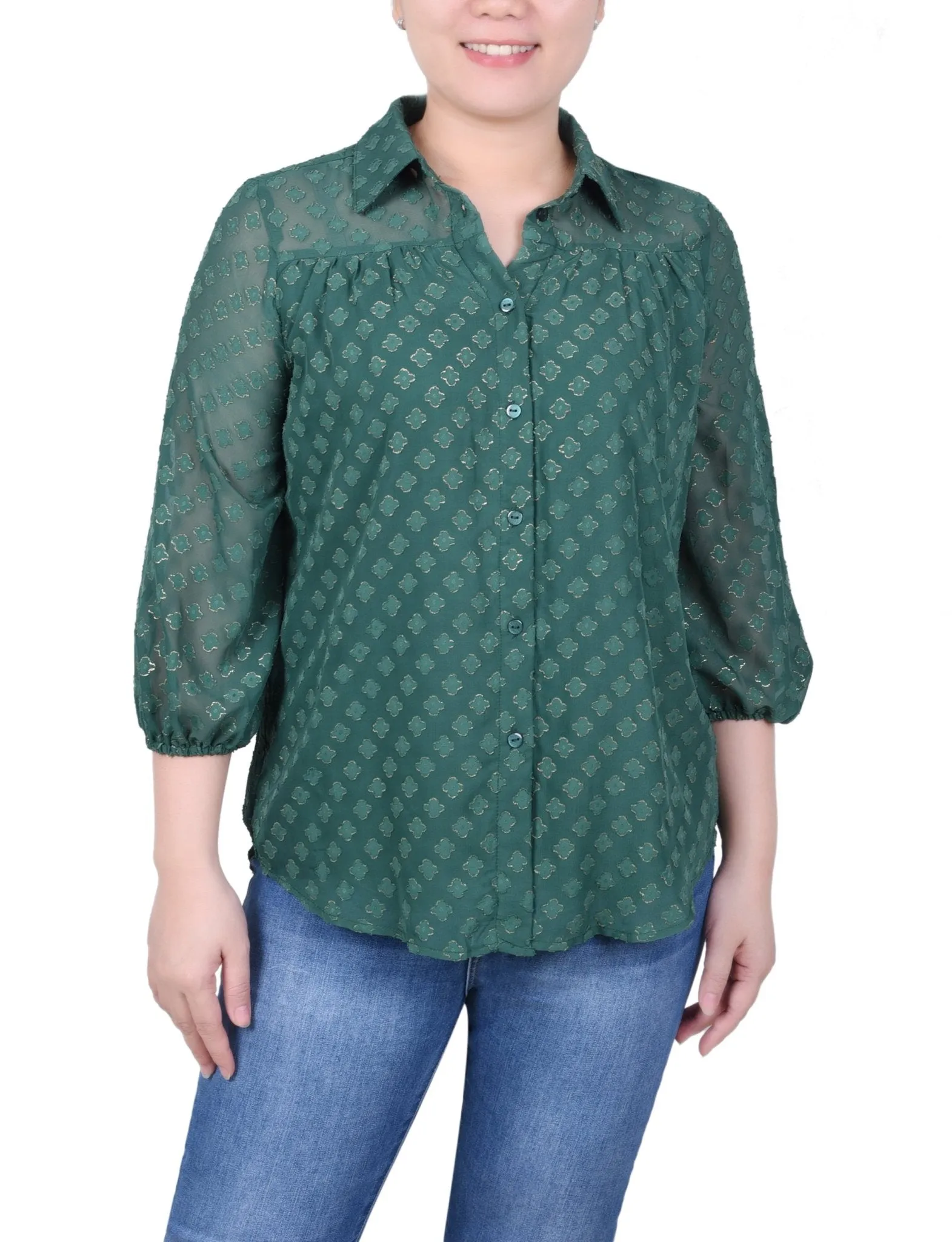 3/4 Length Sleeve Foiled Jacquard Chiffon Blouse - Petite sold by Dress Barn product image thumbnail 5