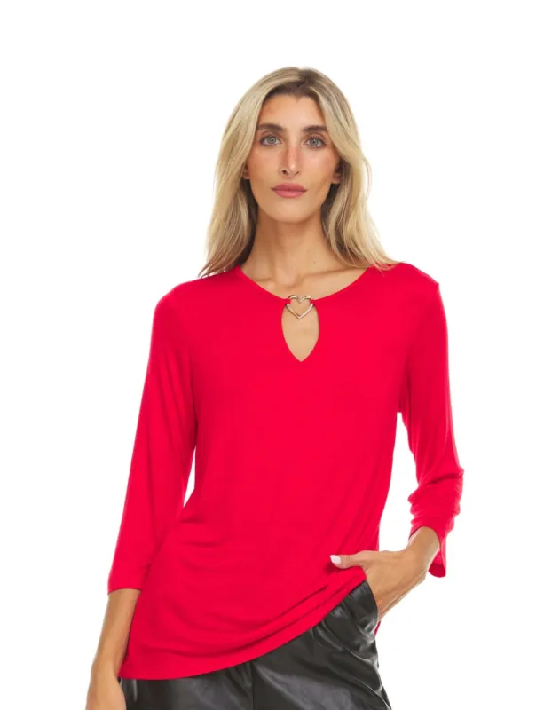 3/4 Sleeve Tunic With Metal Heart Design Detail At Keyhole Neckline sold by Dress Barn