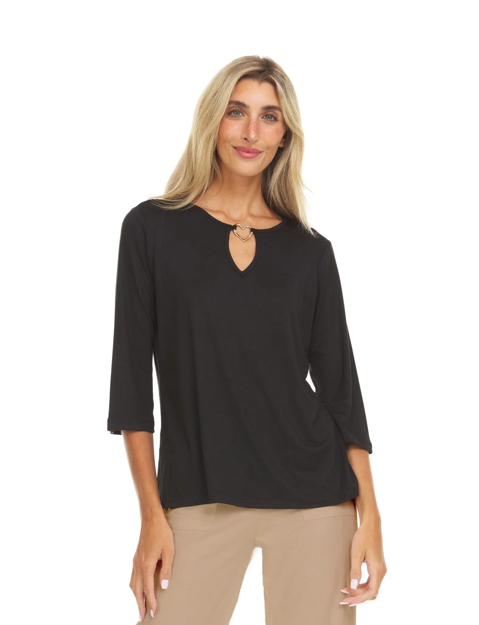 3/4 Sleeve Tunic With Metal Heart Design Detail At Keyhole Neckline sold by Dress Barn product image thumbnail 2