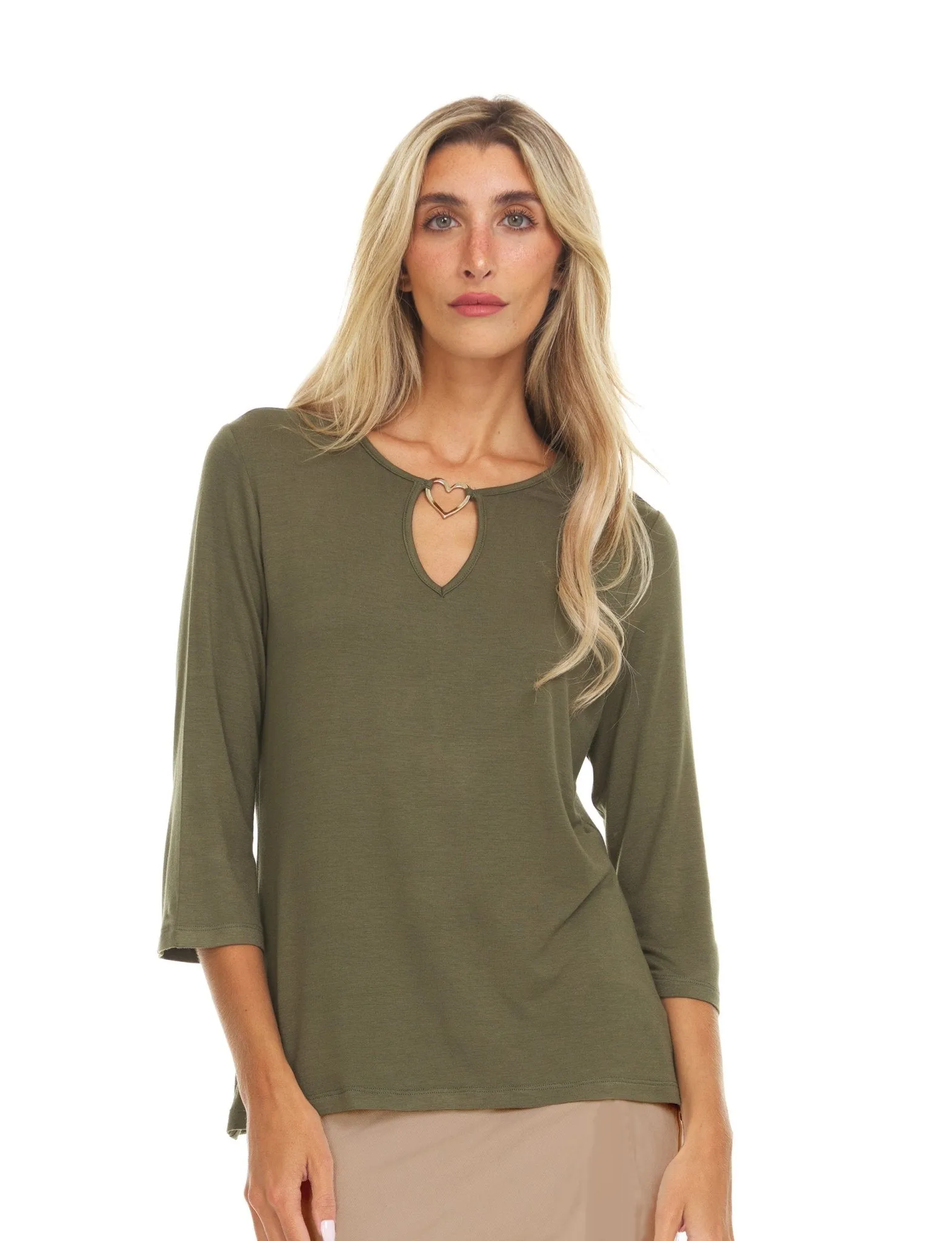 3/4 Sleeve Tunic With Metal Heart Design Detail At Keyhole Neckline sold by Dress Barn product image thumbnail 5