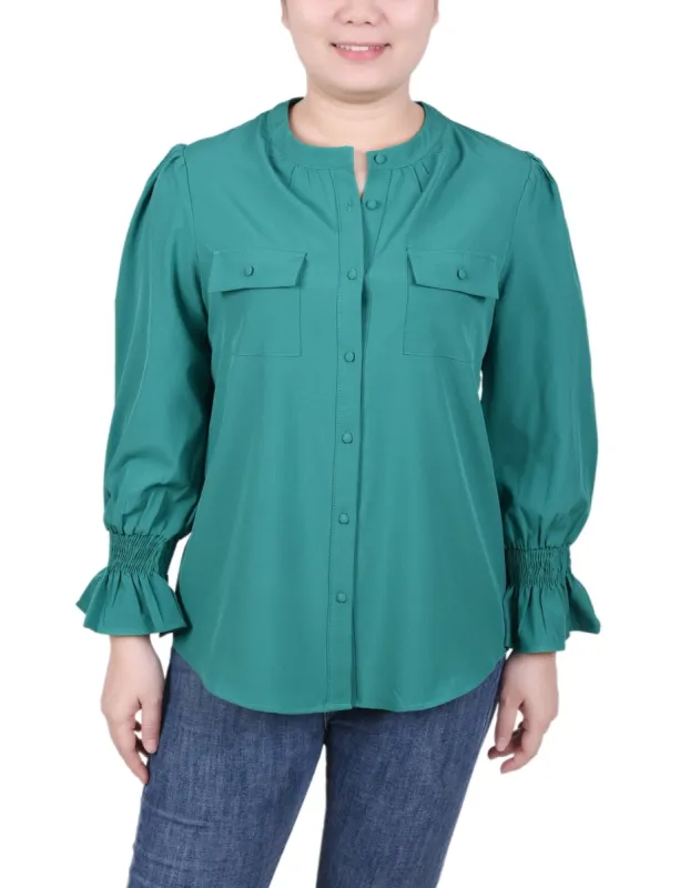 Long Sleeve Y Neck Blouse - Petite sold by Dress Barn