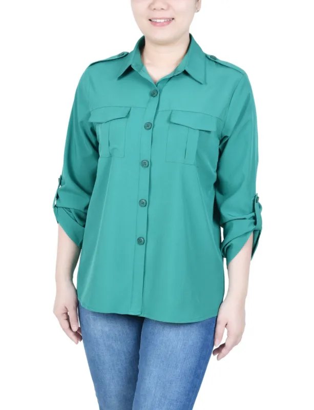 3/4 Length Sleeve Roll Tab Blouse - Petite sold by Dress Barn
