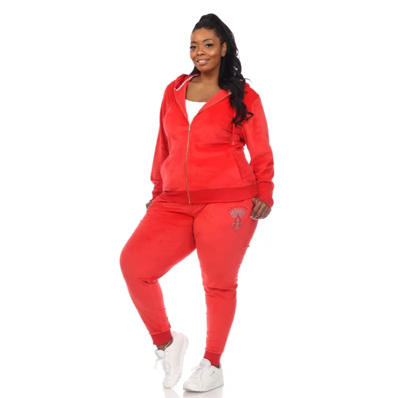 Rhinestone 2 Piece Velour Tracksuit Set - Plus sold by Dress Barn