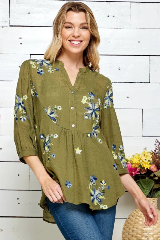 Figueroa & Flower 3/4 Sleeve Embroiderd Blouse sold by Dress Barn