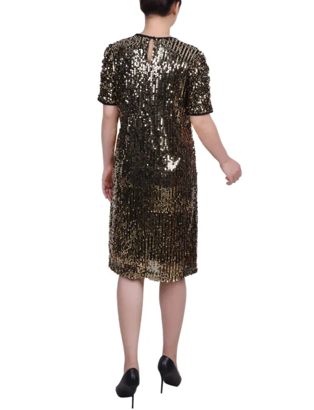NY Collection Short Sleeve Sequined Sheath Dress made by Dress Barn