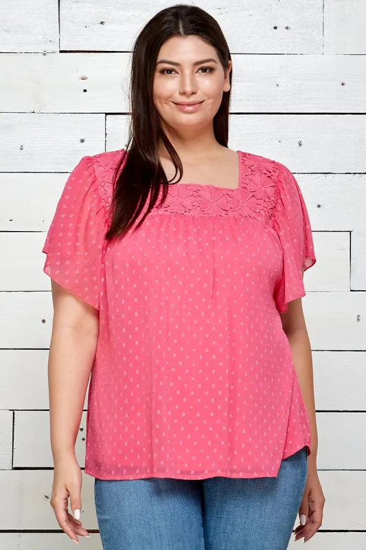 Sara Michelle Short Flutter Sleeve Embroidered Lined Top - Plus sold by Dress Barn