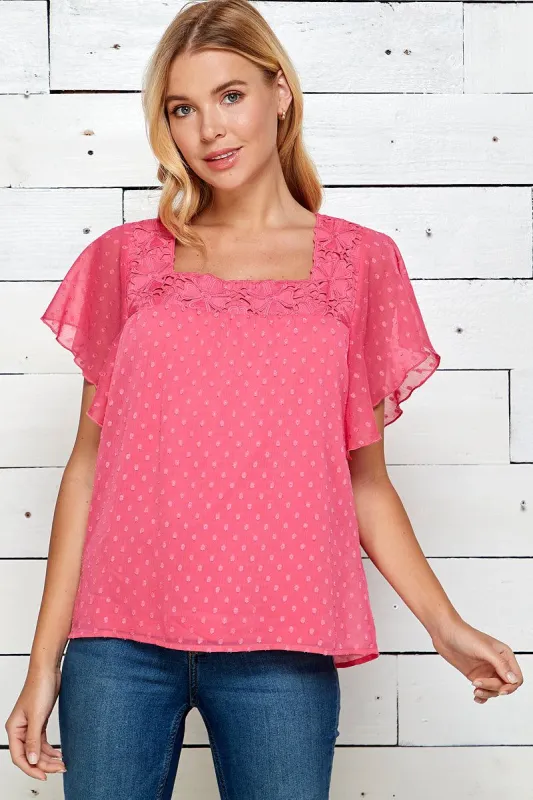 Sara Michelle Short Flutter Sleeve Embroidered Lined Top sold by Dress Barn