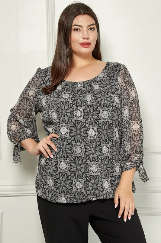 Sara Michelle 3 Quarter Tie Sleeve Bubble Blouse - Plus sold by Dress Barn