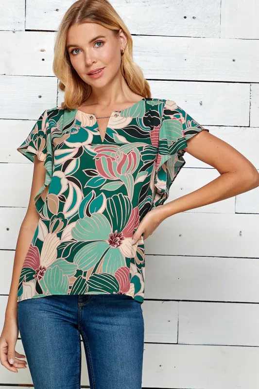 Sara Michelle Short Wing Sleeve Vnotch Chain Trim Front Trapeze Popover sold by Dress Barn