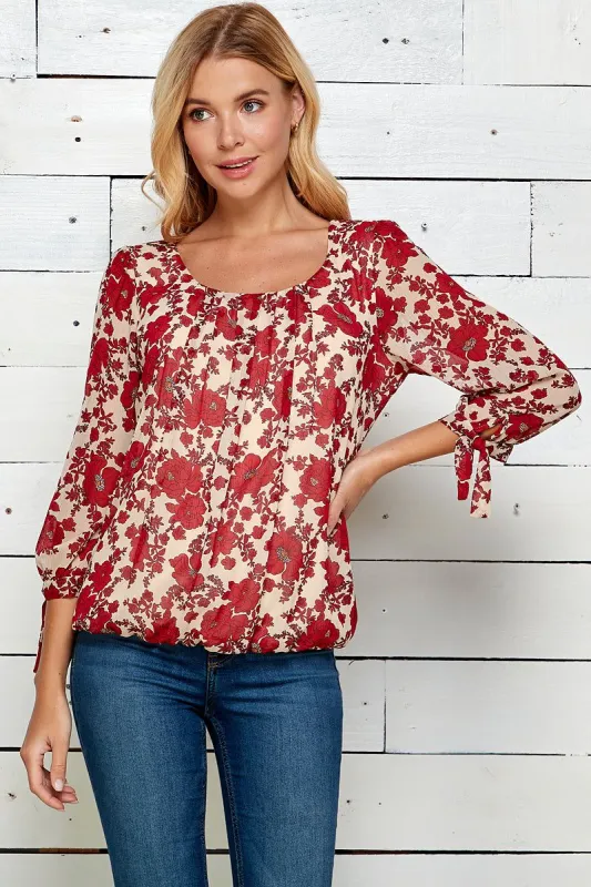 Roz & Ali 3 Quarter Tie Sleeve Bubble Blouse sold by Dress Barn