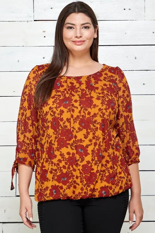 Roz & Ali 3/4 Tie Sleeve Floral Bubble Blouse - Plus sold by Dress Barn