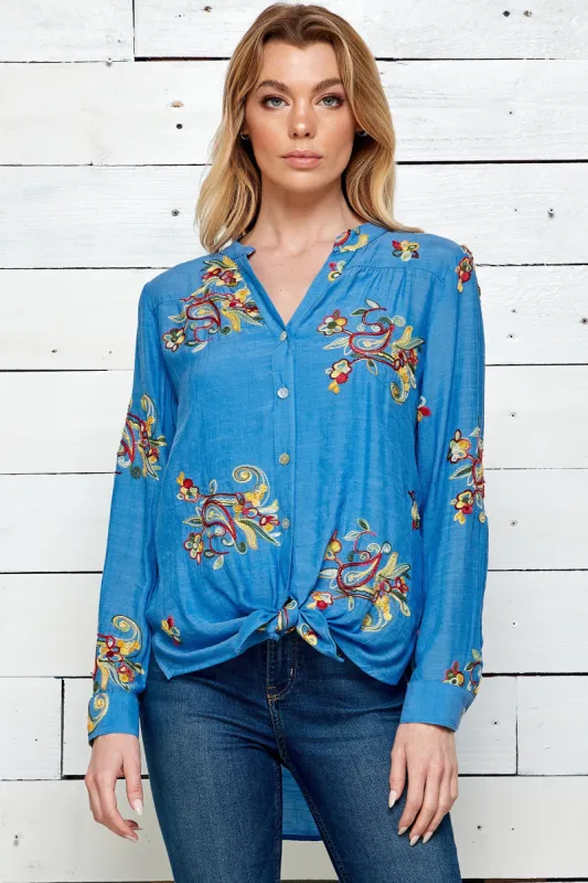 Figueroa & Flower 3/4 Roll Tab Sleeve Embroidered Floral Blouse sold by Dress Barn