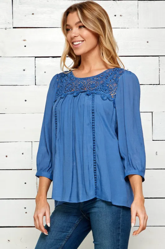 Figueroa & Flower 3/4 Sleeve Lace Yoke Blouse sold by Dress Barn