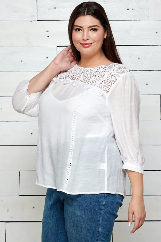 Figueroa  & Flower White 3/4 Sleeve Lace Yoke Top - Plus sold by Dress Barn