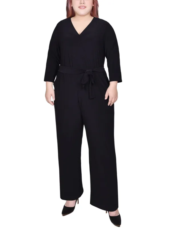 NY Collection 3/4 Sleeve Belted Jumpsuit - Plus sold by Dress Barn