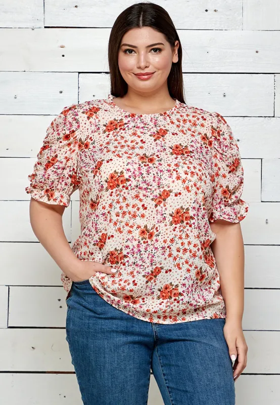 Sara Michelle Short Sleeve Georgette Print Blouse - Plus sold by Dress Barn