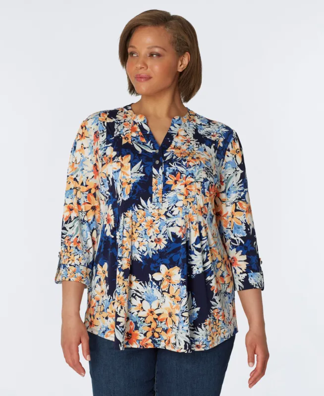 Roz & Ali Geranium Flower Popover - Plus sold by Dress Barn