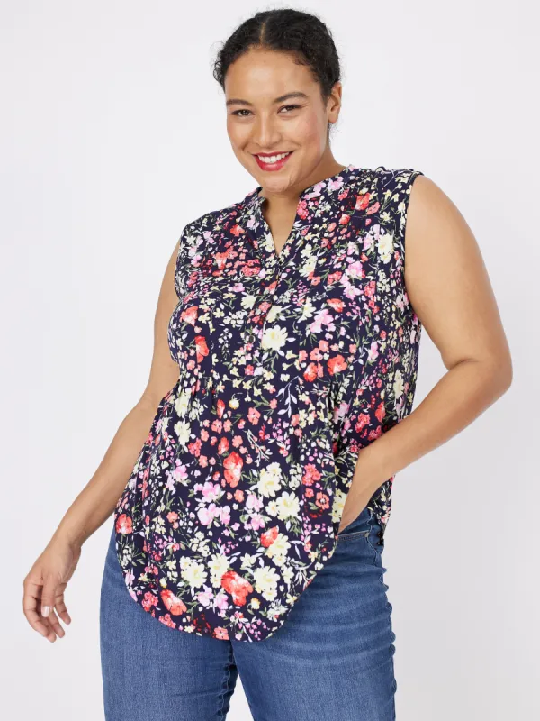 Roz & Ali Sleeveless Botanical Floral Popover - Plus sold by Dress Barn
