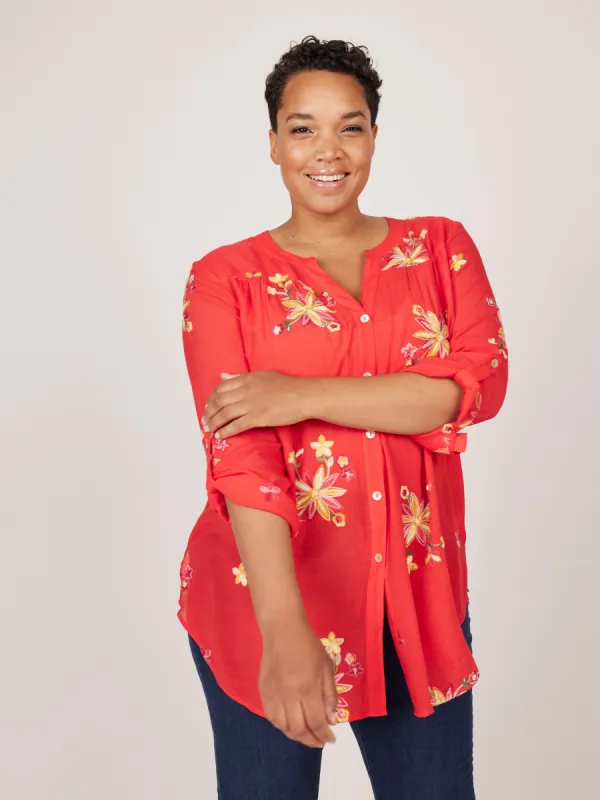 Figueroa & Flower V-Neck Embroidered Blouse - Plus sold by Dress Barn