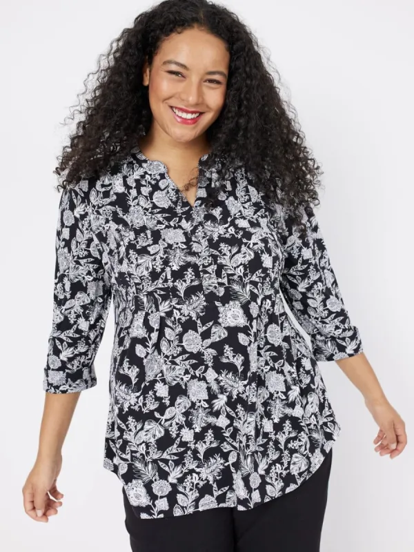 Roz & Ali Black And White Floral Popover - Plus sold by Dress Barn