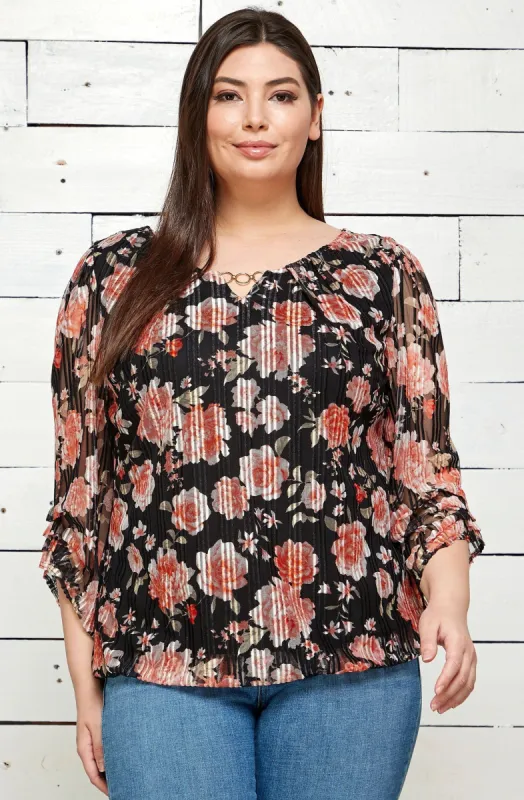 Roz & Ali 3/4 Sleeve Trim Detail Bubble Blouse - Plus sold by Dress Barn