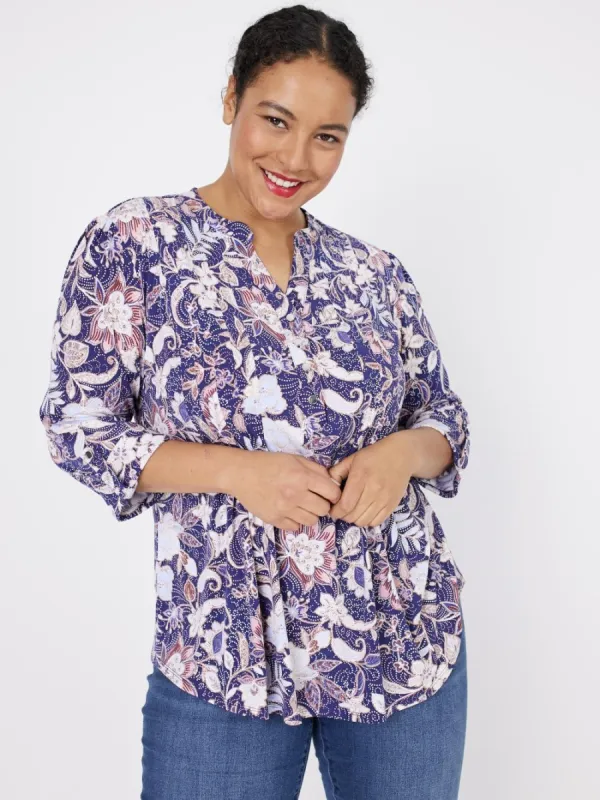 Roz & Ali Bohemian Floral Pintuck Popover - Plus sold by Dress Barn