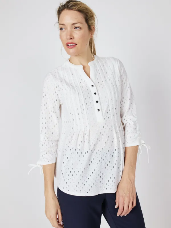 Roz & Ali Eyelet Tie Sleeve Popover sold by Dress Barn