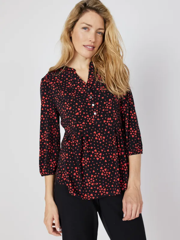 Roz & Ali Heart Print Ruffle Neck Popover sold by Dress Barn