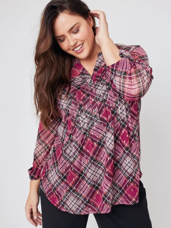 Roz & Ali Foil Mesh Plaid Popover - Plus sold by Dress Barn