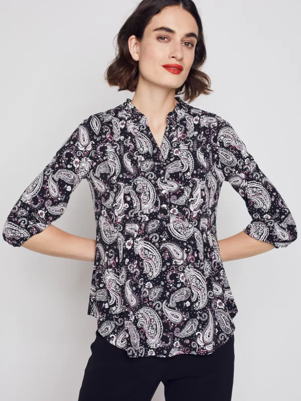 Roz & Ali Paisley Ruffle Neck Popover sold by Dress Barn