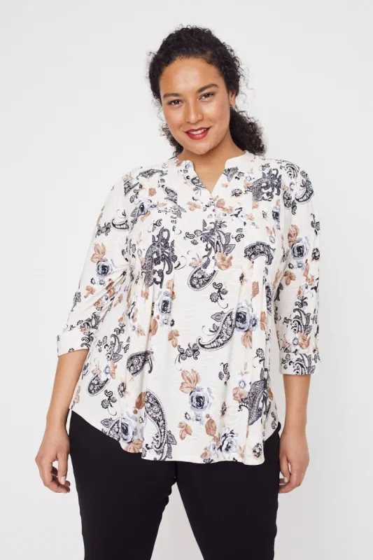 Roz & Ali Floral Jacquard Pintuck Popover - Plus sold by Dress Barn