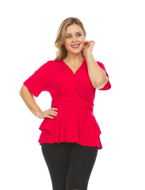 Surplice Front Short Sleeves V-Neck Top - Plus sold by Dress Barn