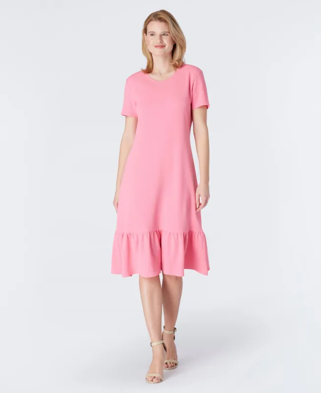 Inner Beauty Solid Pink Short Sleeves Scoop Neck Dress With Bottom Shirred Piece sold by Dress Barn