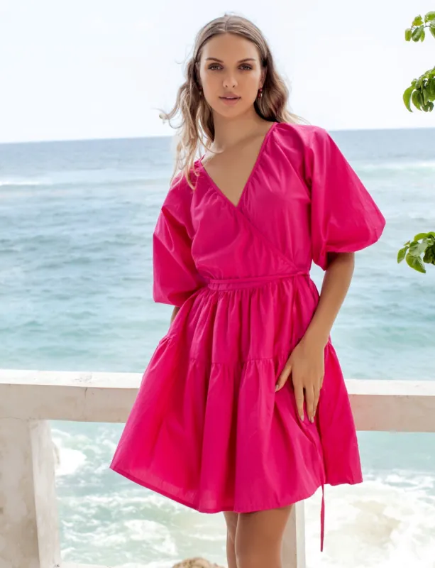 Playful Fuchsia Poplin Cotton Wrap Dress - Plus sold by Dress Barn