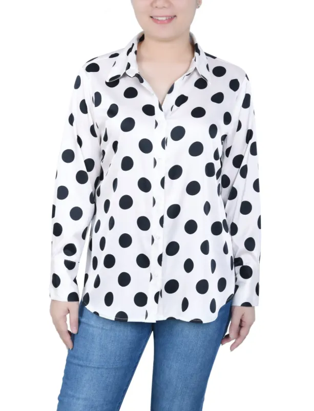 NY Collection Long Sleeve Dotted Satin Blouse sold by Dress Barn